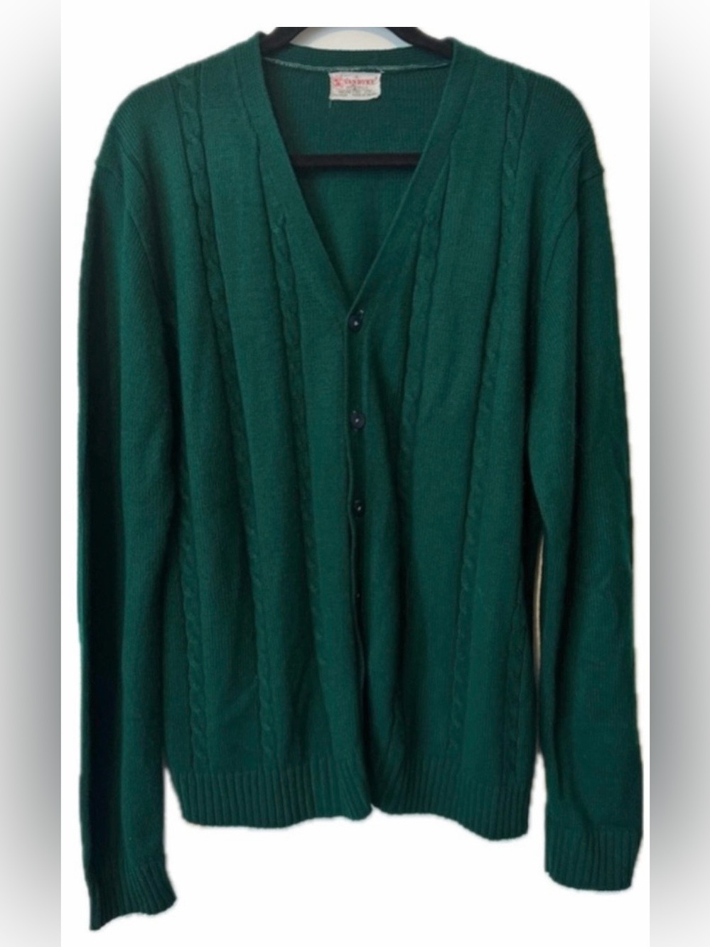 Vintage Green Cable Knit Cardigan XL Grandpa Sweater Dark Academia Oversized